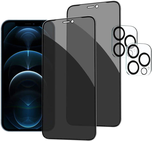 PEHAEL 2+2Pack for iPhone 12 Pro Max Privacy Screen Protector with Camera Lens Protector Full Coverage Anti-Spy Tempered Glass Film 9H Hardness Bubble Free [6.7 inch]