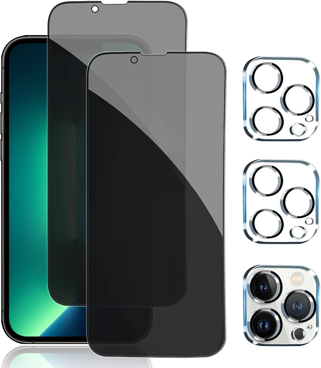 PEHAEL 2+2Pack for iPhone 13 Pro Privacy Screen Protector with Camera Lens Protector Full Coverage AntiSpy Tempered Glass Film 9H Hardness Easy Installation Bubble Free [6.1 inch]