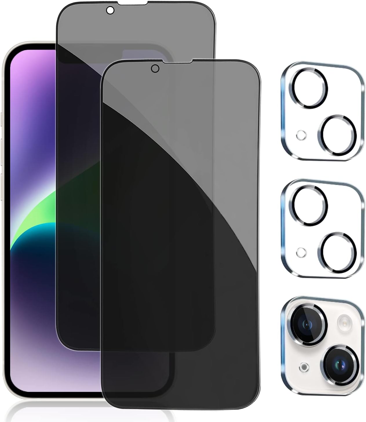 PEHAEL 2+2Pack for iPhone 14 Privacy Screen Protector with Camera Lens Protector Full Coverage Anti-Spy Tempered Glass Film 9H Hardness Easy Installation Bubble Free [6.1 inch]