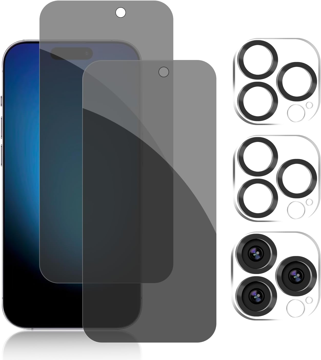 PEHAEL 2+2Pack for iPhone 15 Pro Privacy Screen Protector with Camera Lens Protector Full Coverage Anti-Spy Tempered Glass Film 9H Hardness Easy Installation Bubble Free [6.1 inch]