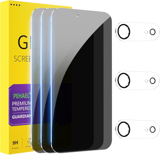 PEHAEL 3+3 Pack for iPhone Air/17 Air Privacy Screen Protector with Camera Lens Protector Full Coverage Anti-Spy Tempered Glass Film 9H Hardness Easy Installation Bubble Free [6.5 inch]