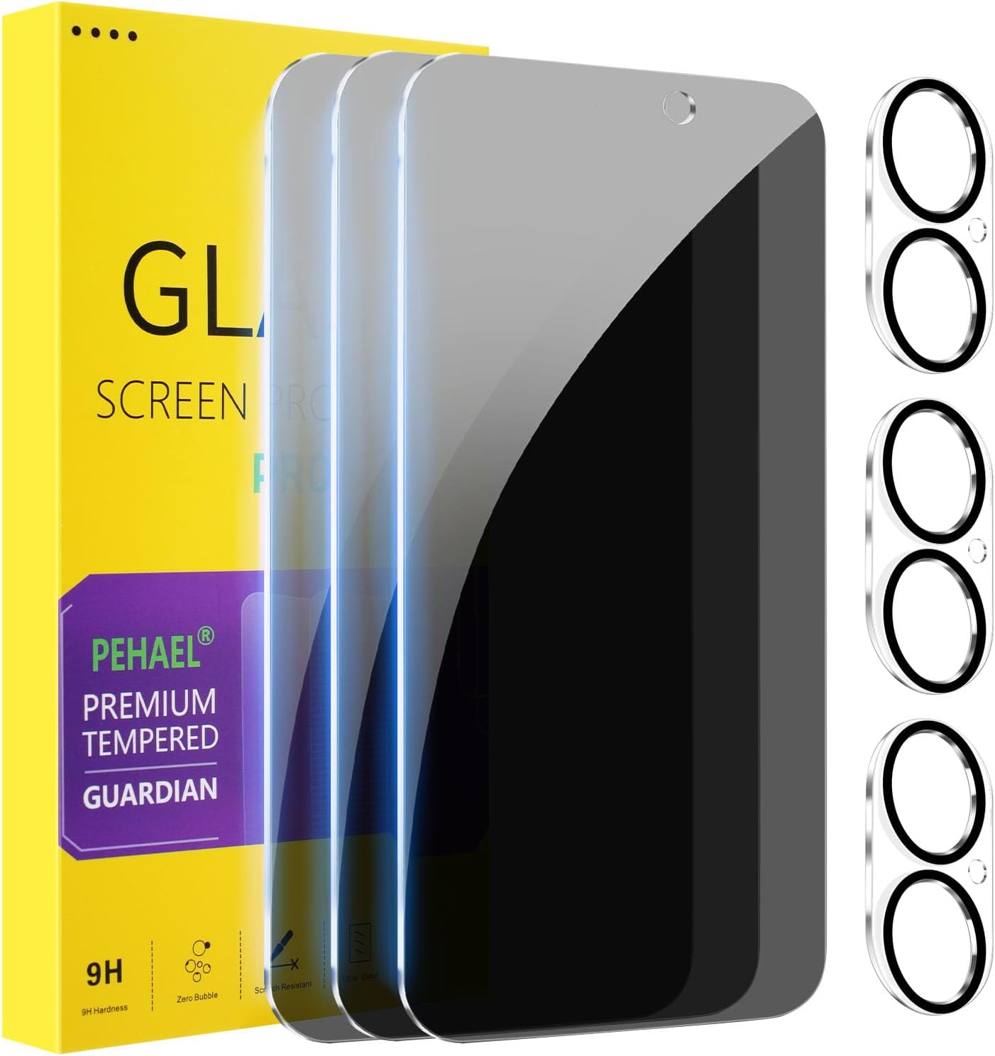 PEHAEL 3+3Pack for iPhone 17 Privacy Screen Protector with Camera Lens Protector Full Coverage Anti-Spy Tempered Glass Film 9H Hardness Upgrade Edge Protection Easy Installation Bubble Free [6.3 inch]