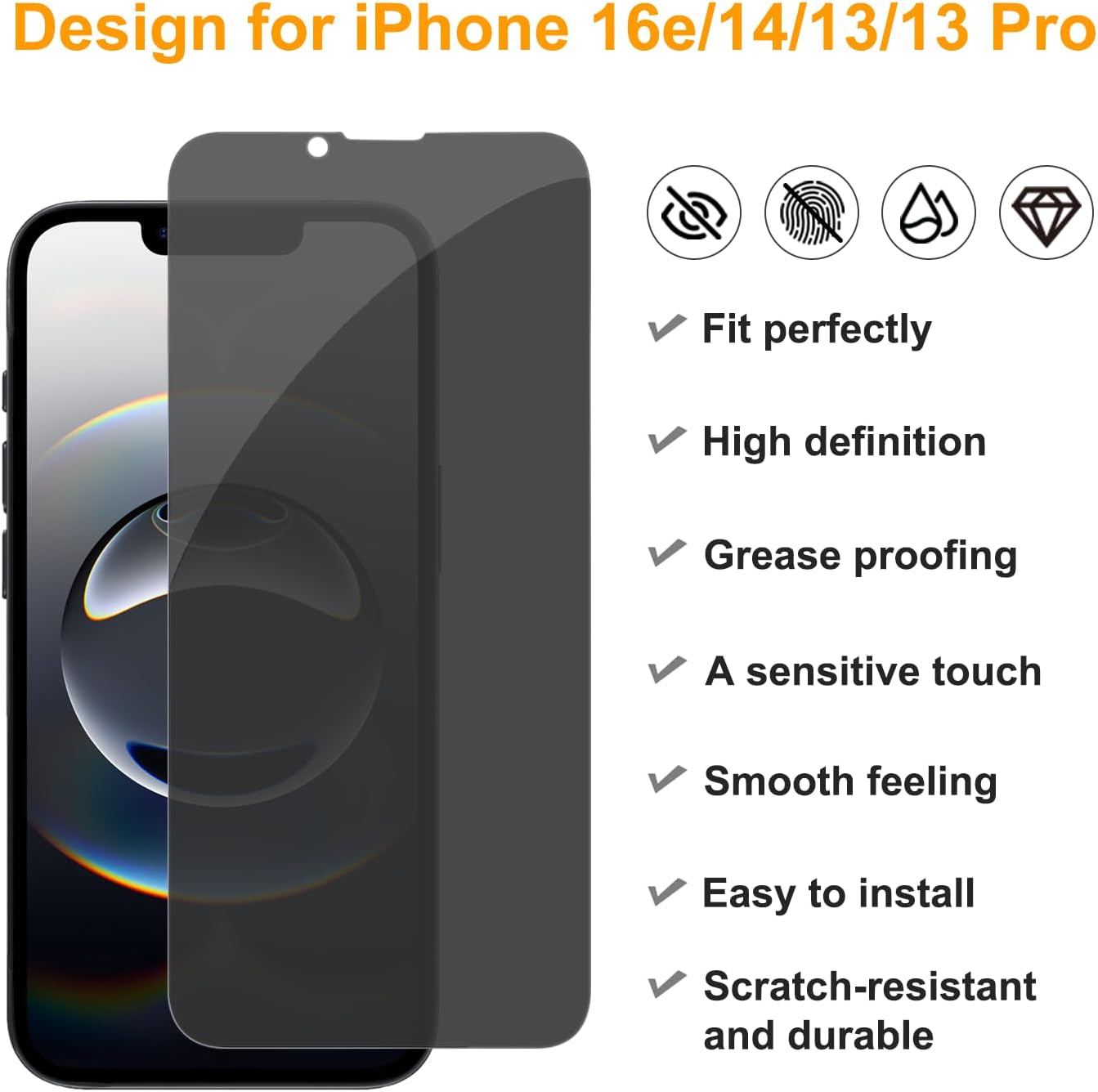 PEHAEL 3Pack for iPhone 16e/14/13/13 Pro Privacy Screen Protector Full Coverage Anti-Spy Tempered Glass Film 9H Hardness Easy Installation Bubble Free [6.1 inch]