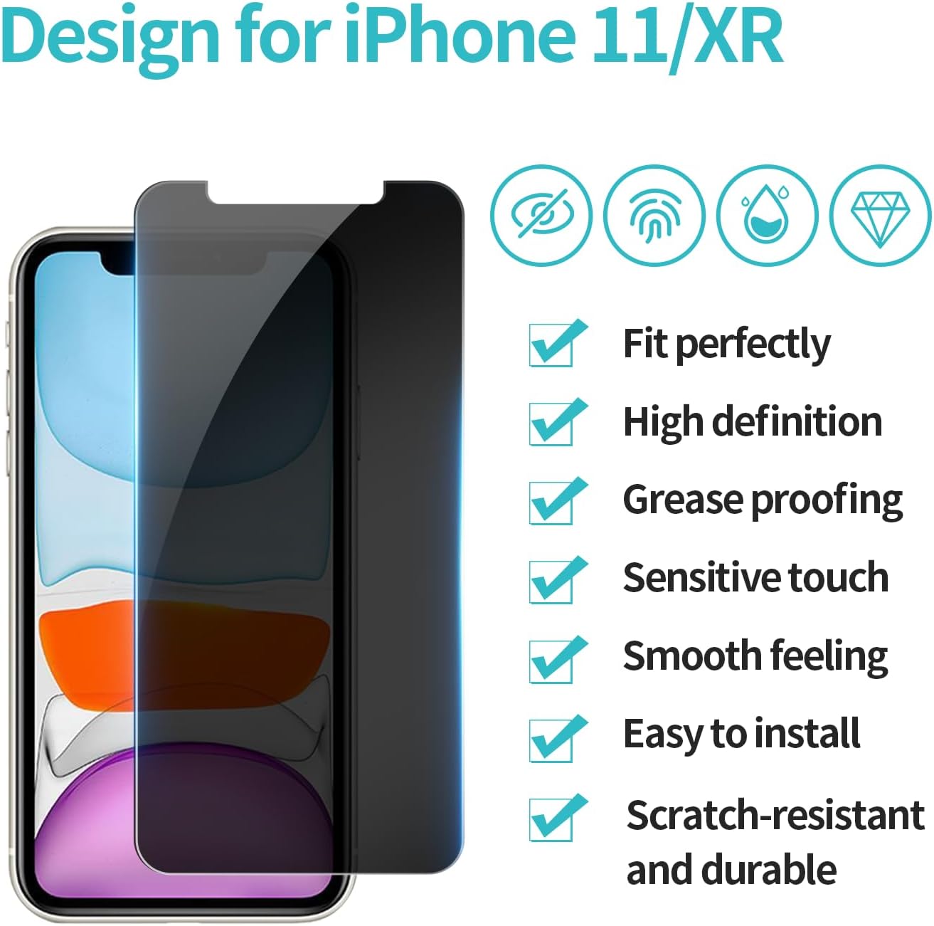 PEHAEL 3Pack for iPhone 11/iPhone XR Privacy Screen Protector Anti-Spy Tempered Glass Film 9H Hardness Easy Installation Bubble Free [6.1 inch]