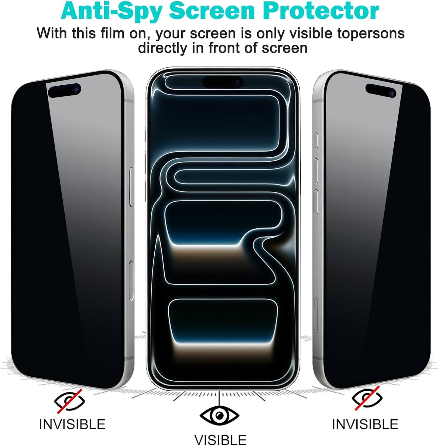 PEHAEL 3+3 Pack for iPhone 17 Pro Privacy Screen Protector with Camera Lens Protector Full Coverage Anti-Spy Tempered Glass Film 9H Hardness Easy Installation Bubble Free [6.3 inch]