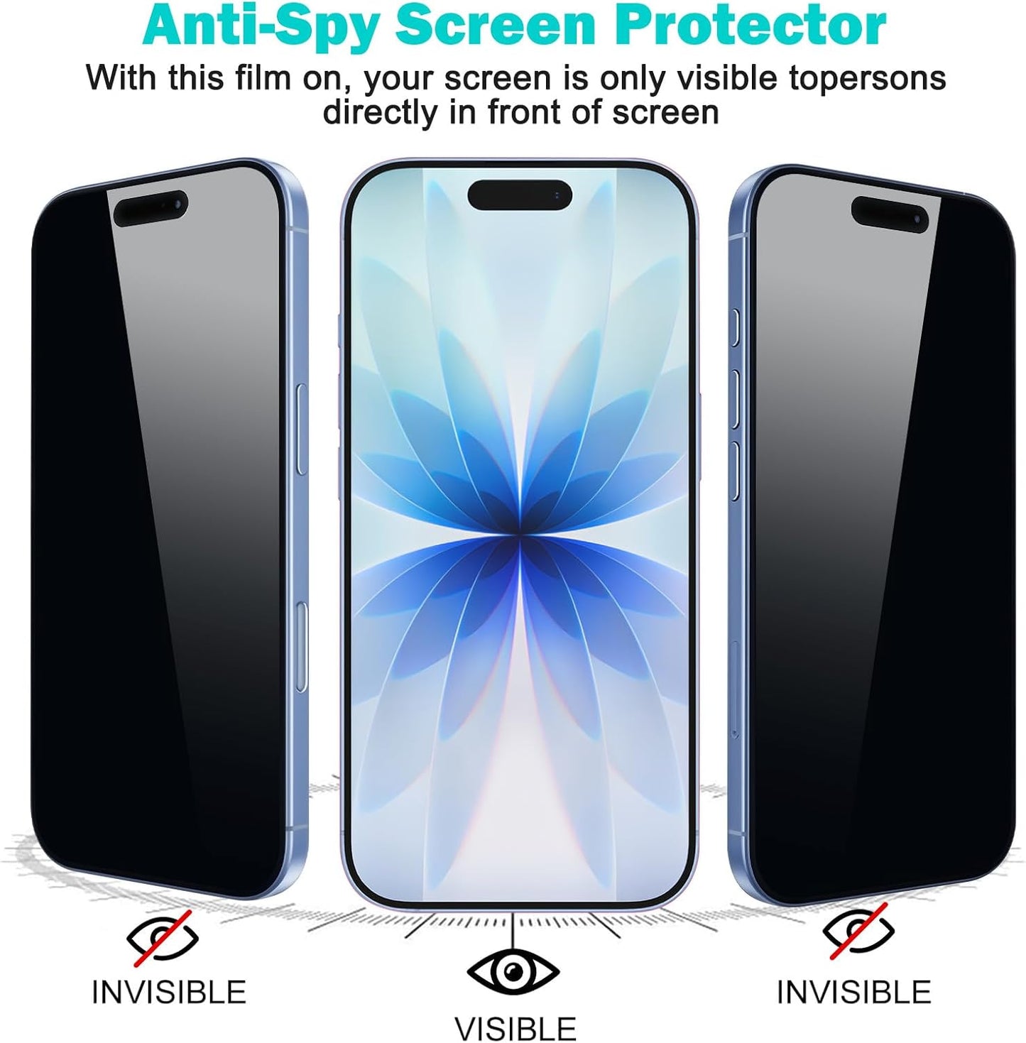 PEHAEL 3+3 Pack for iPhone 17 Privacy Screen Protector with Camera Lens Protector Full Coverage Anti-Spy Tempered Glass Film 9H Hardness Easy Installation Bubble Free [6.3 inch]