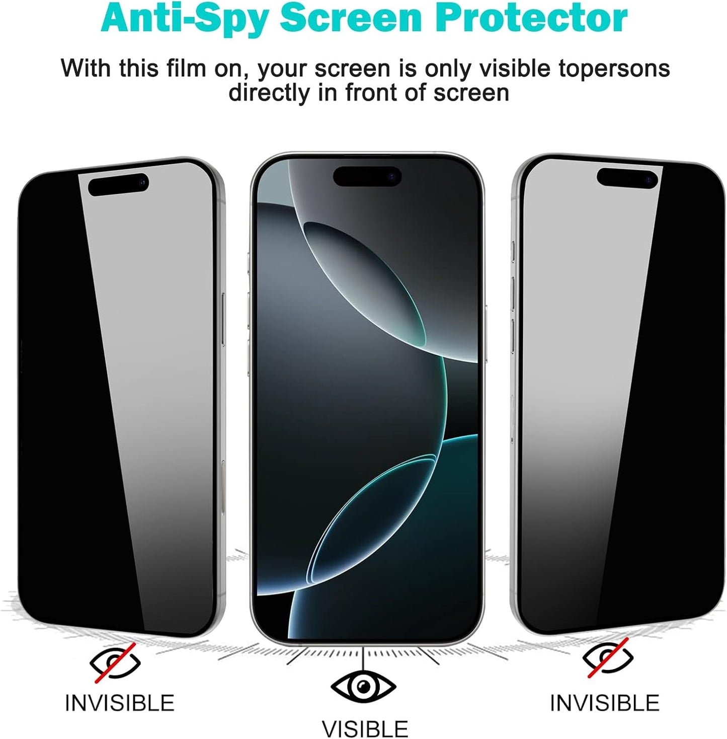 PEHAEL 3+3Pack for iPhone 16 Pro Privacy Screen Protector with Camera Lens Protector Full Coverage Anti-Spy Tempered Glass Film 9H Hardness Easy Installation Bubble Free [6.3 inch]