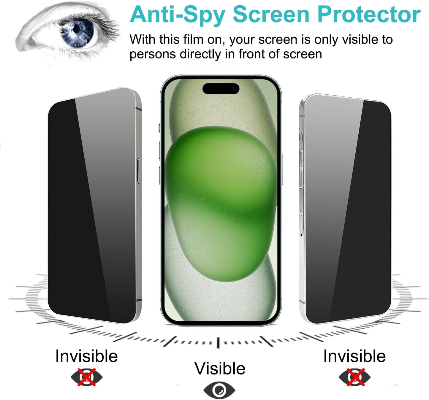 PEHAEL 2+2Pack for iPhone 15 Plus Privacy Screen Protector with Camera Lens Protector Full Coverage Anti-Spy Tempered Glass Film 9H Hardness Easy Installation Bubble Free [6.7 inch]