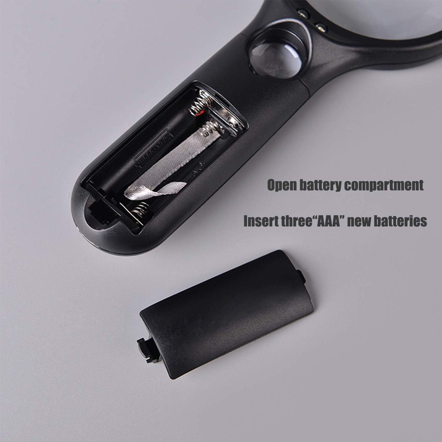 PEHAEL Magnifying Glass Hand-held Magnifier Glass with 3LED Light 3x 45x for Reading,Medicine,Coin,Stamp,Home and Office【Black】