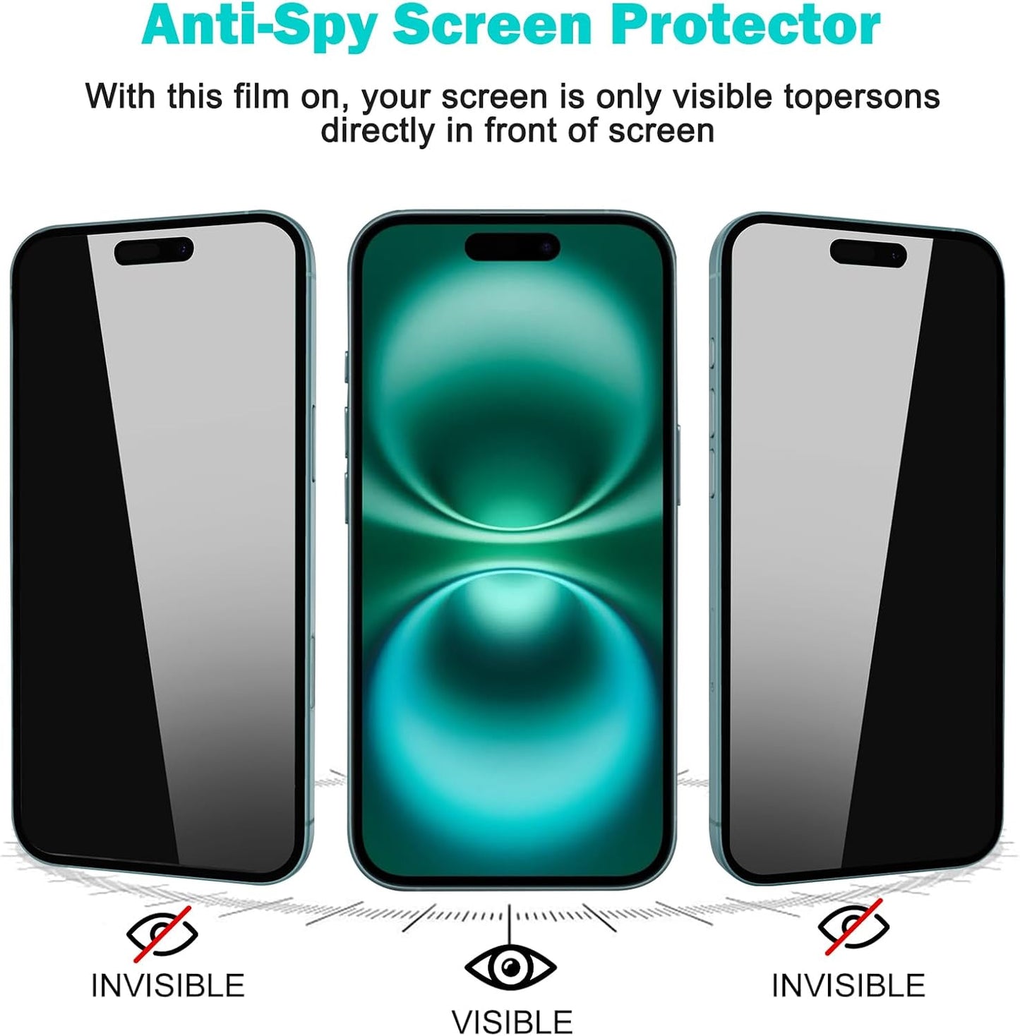 PEHAEL 3+3Pack for iPhone 16 Privacy Screen Protector with Camera Lens Protector Full Coverage Anti-Spy Tempered Glass Film 9H Hardness Easy Installation Bubble Free [6.1 inch]