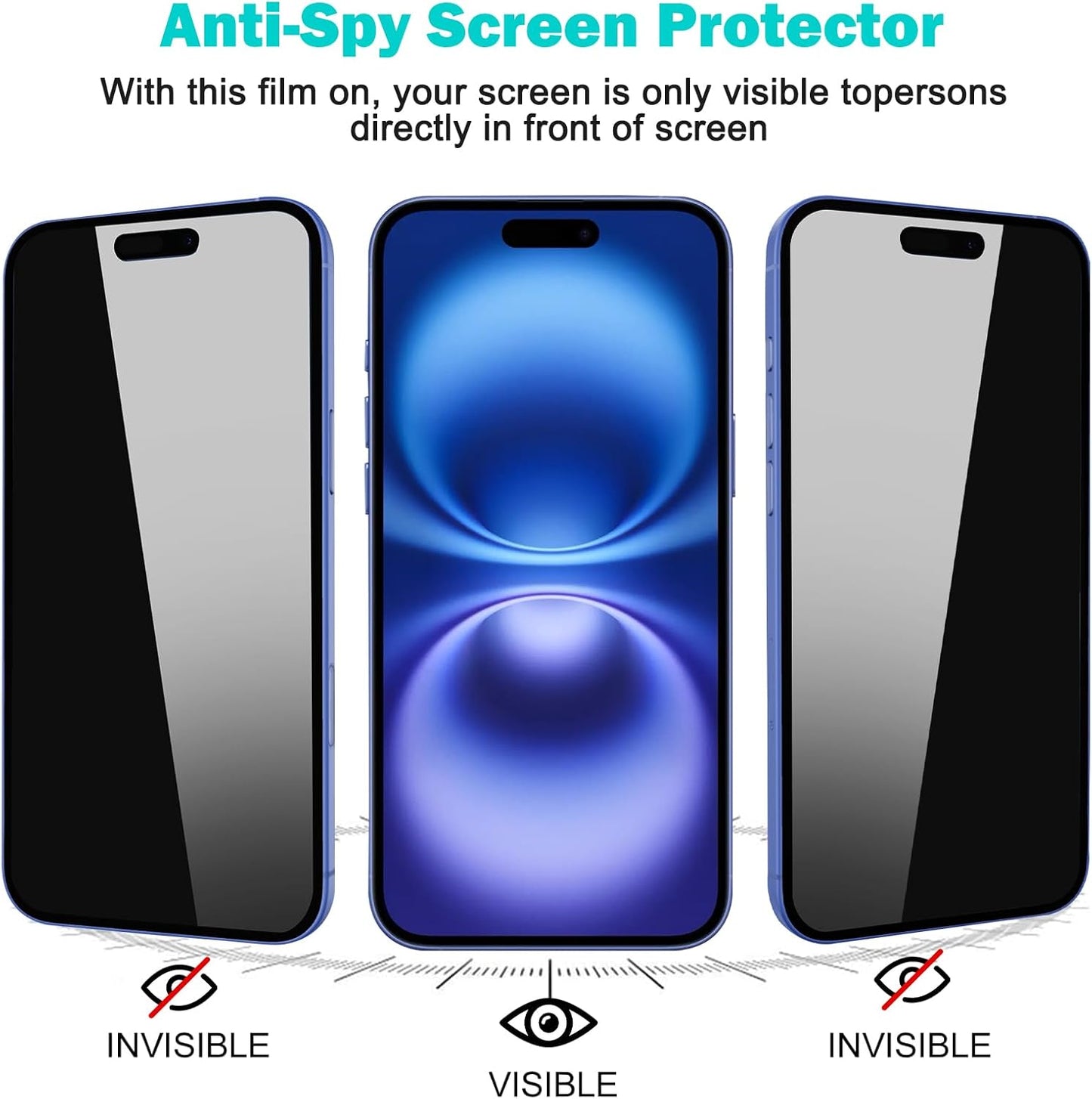 PEHAEL 3+3Pack for iPhone 16 Plus Privacy Screen Protector with Camera Lens Protector Full Coverage Anti-Spy Tempered Glass Film 9H Hardness Easy Installation Bubble Free [6.7 inch]