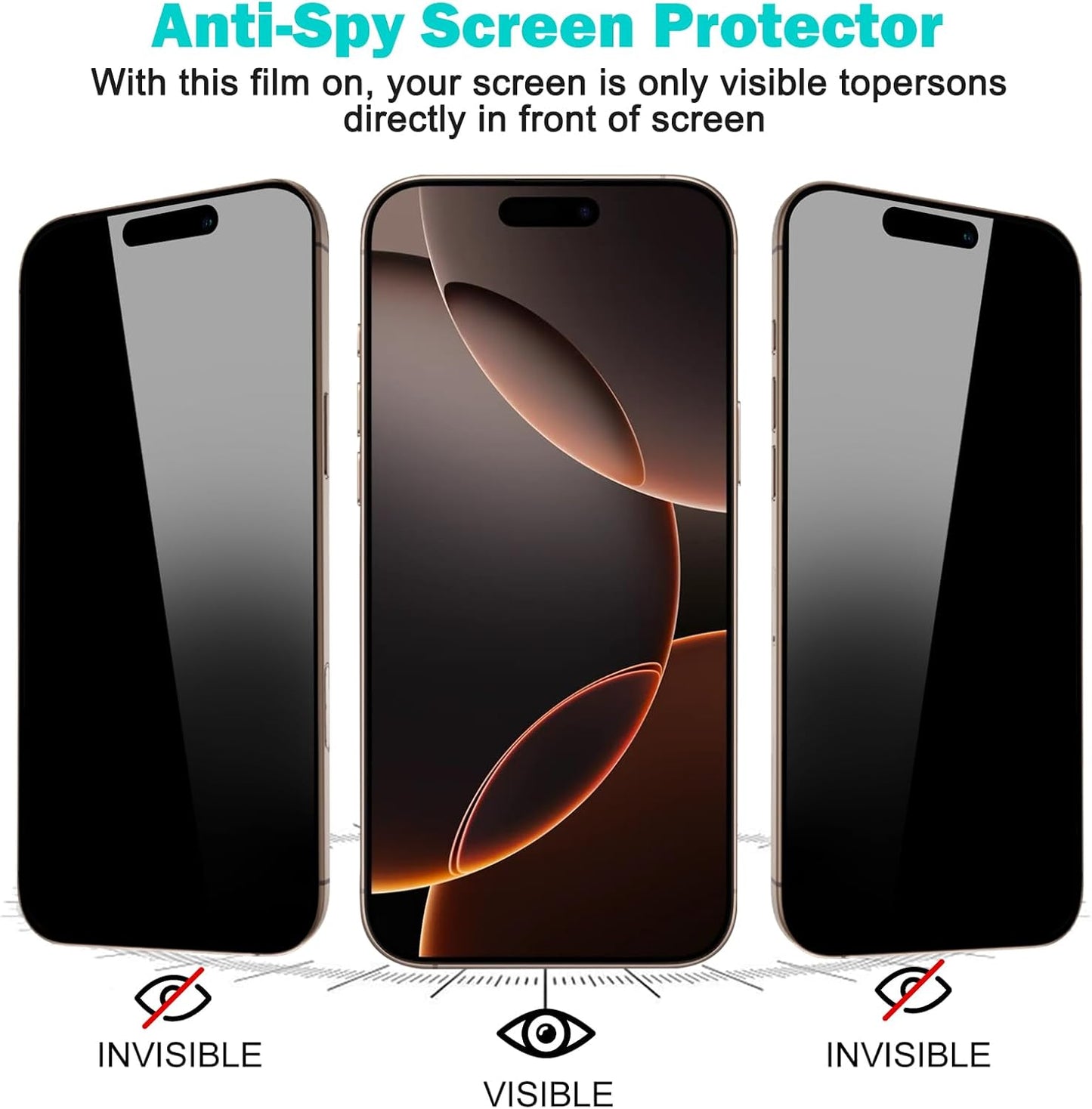 PEHAEL 3+3Pack for iPhone 16 Pro Max Privacy Screen Protector with Camera Lens Protector Full Coverage Anti-Spy Tempered Glass Film 9H Hardness Easy Installation Bubble Free [6.9 inch]