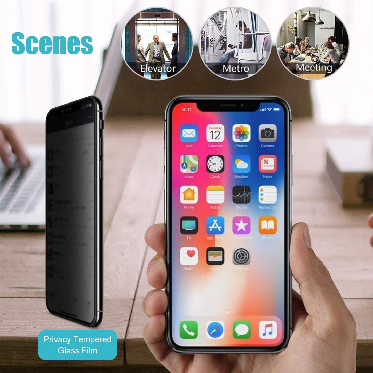 PEHAEL 2Pack for iPhone 11 Pro Max/iPhone Xs Max Privacy Screen Protector Anti-Spy Tempered Glass Film 9H Hardness Easy Installation Bubble Free [6.5 inch]