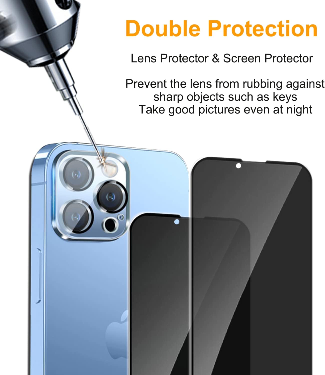 PEHAEL 2+2Pack for iPhone 13 Pro Privacy Screen Protector with Camera Lens Protector Full Coverage AntiSpy Tempered Glass Film 9H Hardness Easy Installation Bubble Free [6.1 inch]