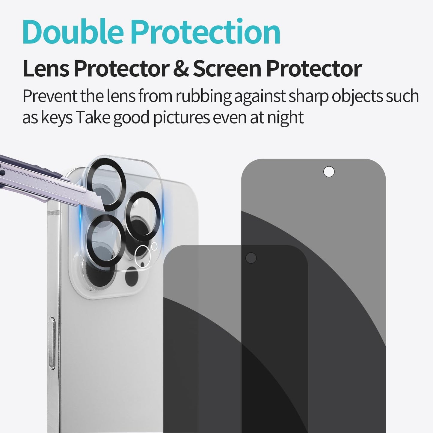 PEHAEL 2+2Pack for iPhone 15 Pro Max Privacy Screen Protector with Camera Lens Protector Full Coverage Anti-Spy Tempered Glass Film 9H Hardness Easy Installation Bubble Free [6.7 inch]