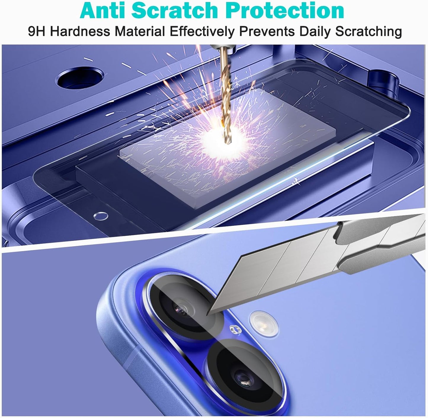 PEHAEL 3+3Pack for iPhone 16 Plus Privacy Screen Protector with Camera Lens Protector Full Coverage Anti-Spy Tempered Glass Film 9H Hardness Easy Installation Bubble Free [6.7 inch]