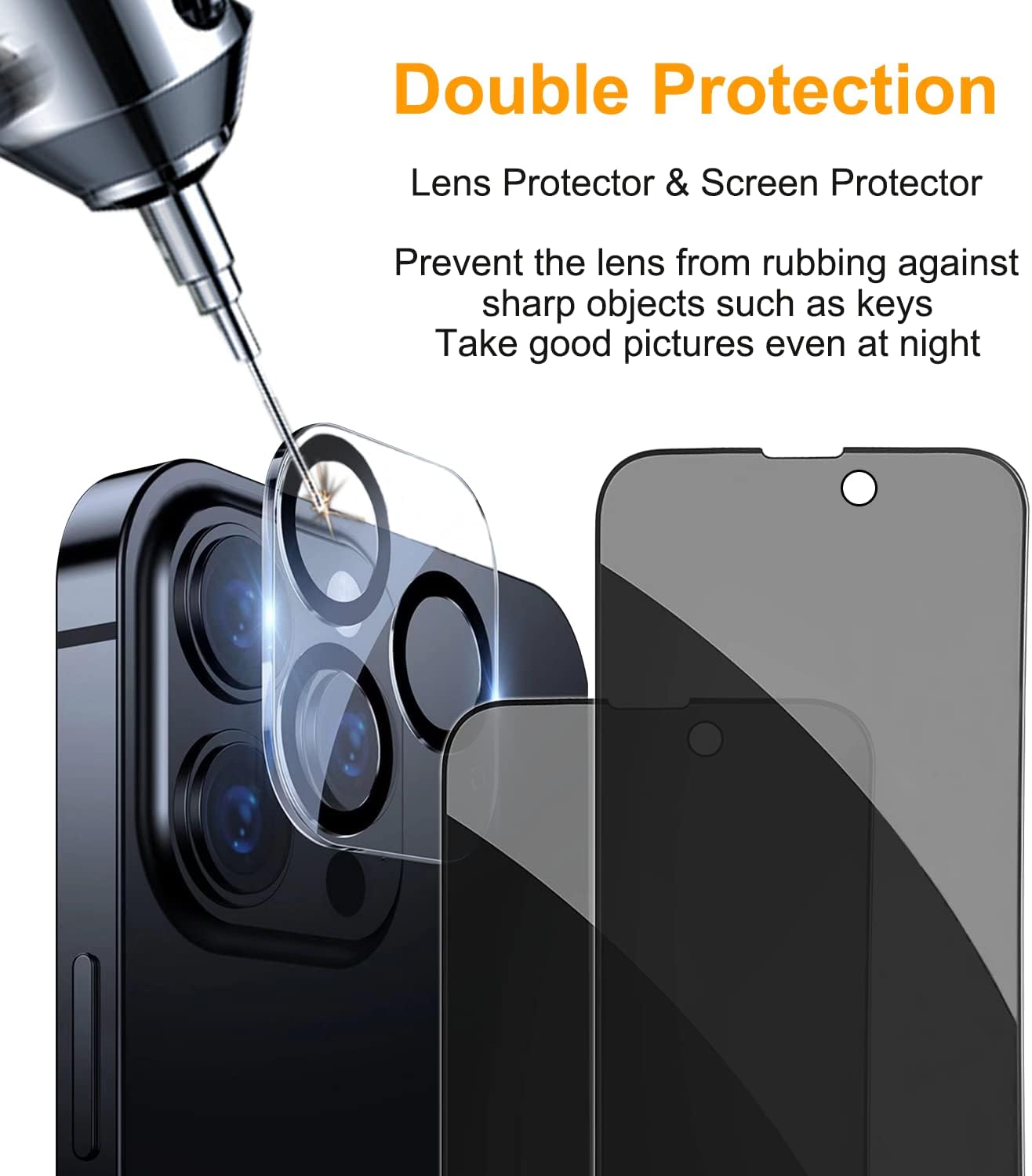 PEHAEL 2+2Pack for iPhone 14 Pro Privacy Screen Protector with Camera Lens Protector Full Coverage Anti-Spy Tempered Glass Film 9H Hardness Easy Installation Bubble Free [6.1 inch]