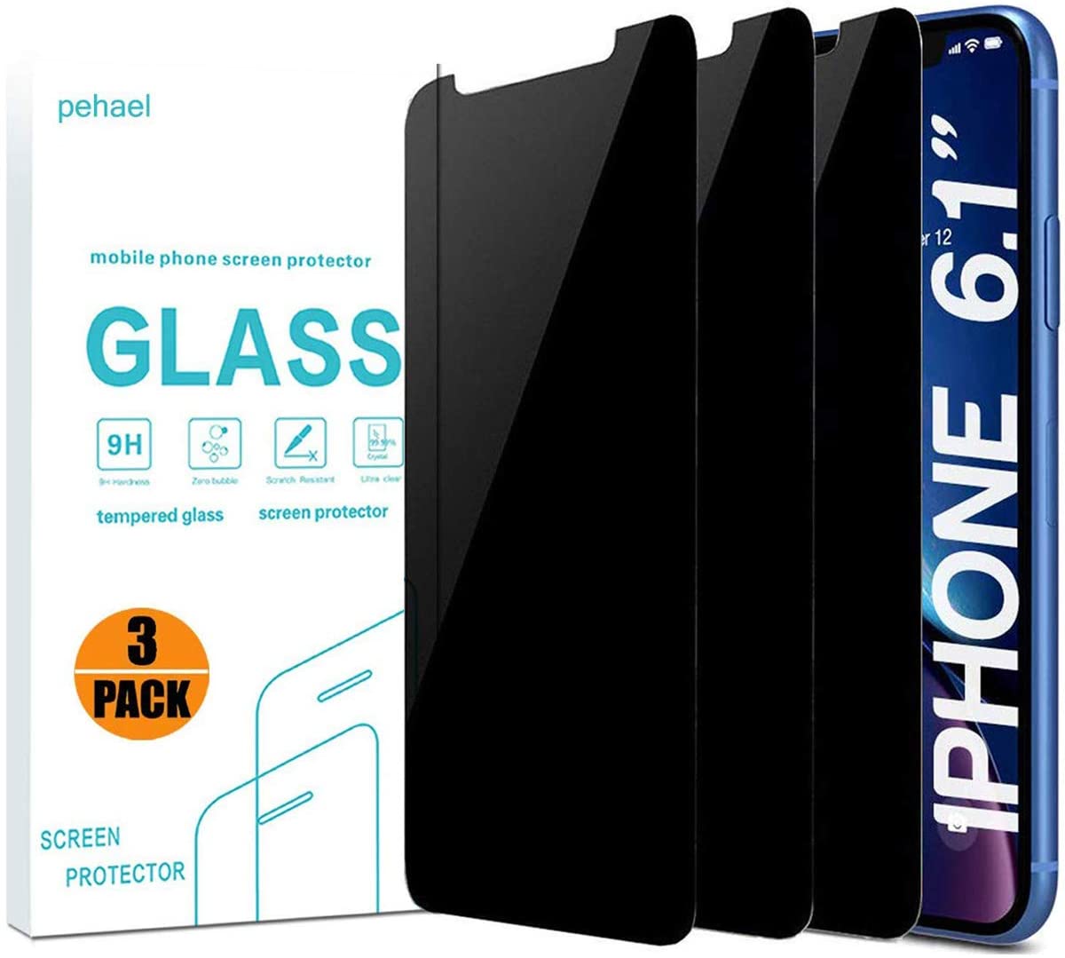 Pehael Privacy Screen Protector for iPhone 11 iPhone Xr, 9H Hardness Anty- Spy Tempered Glass, 3D Touch, Easy Install[6.1 inch](3 Pack)
