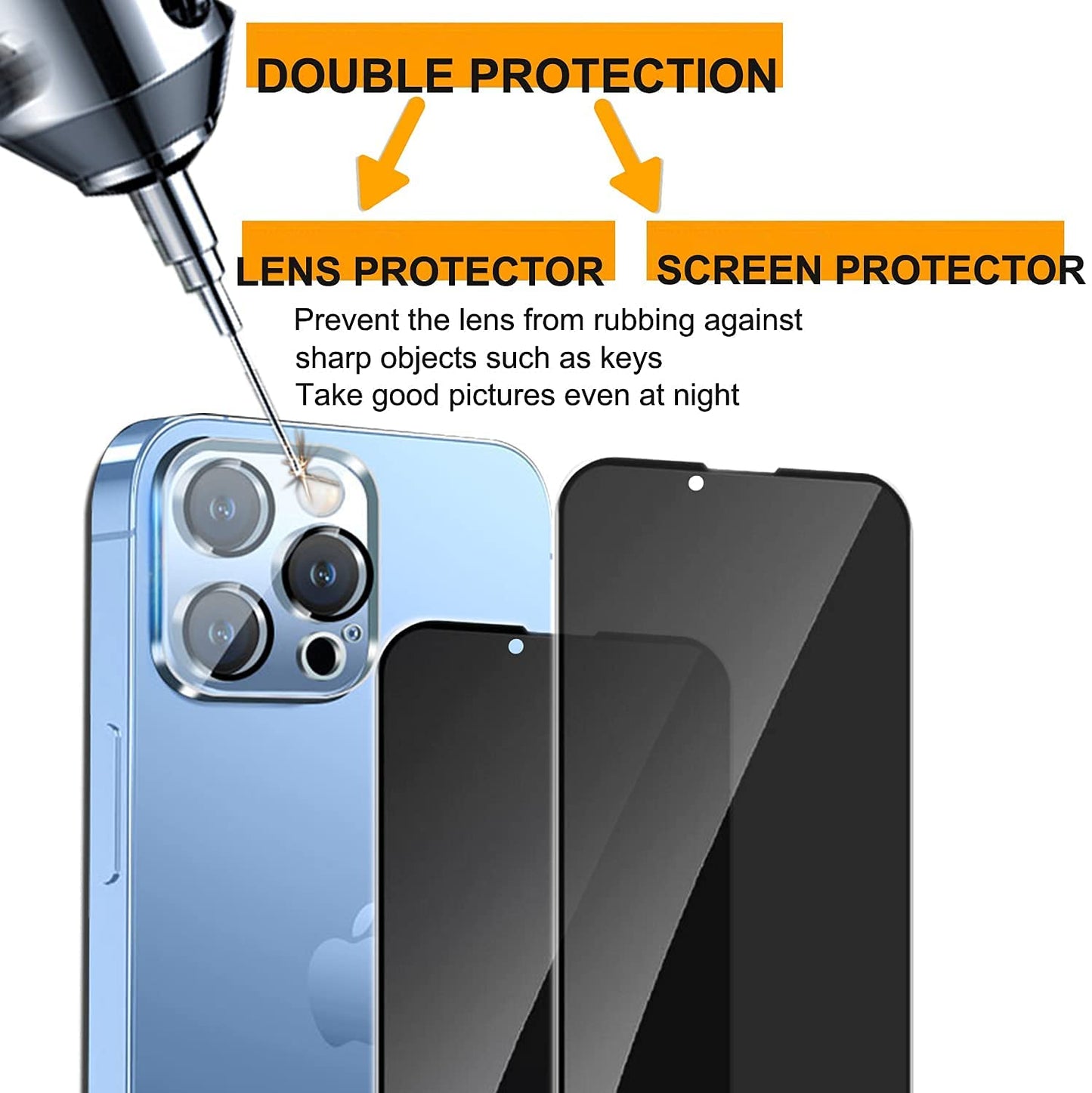 Pehael [2+2 Pack] iPhone 13 Pro Privacy Screen Protector with Camera Lens Protector Full Coverage Anti-Spy Tempered Glass Film 9H Hardness Upgrade Edge Protection Easy Installation Bubble Free